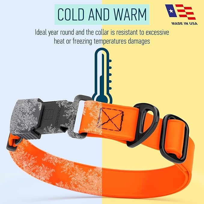 Dogline Biothane Waterproof Dog Collar with Herm Sprenger Black Stainless Steel Quick Release Buckle – Heavy Duty Tactical Durable Collar for Dogs – Comfortable and Safe Pet Collar W1 L 15-25" Orange