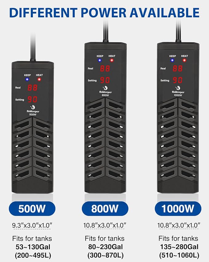 fishkeeper 500W Submersible Aquarium Heater – Ultra-Safe Digital Fish Tank Heater for 53-130 Gallon, Leaving Water Auto Power-Off, PID Intelligent Fast Heating, 59°F-93°F Accurate Temperature Control