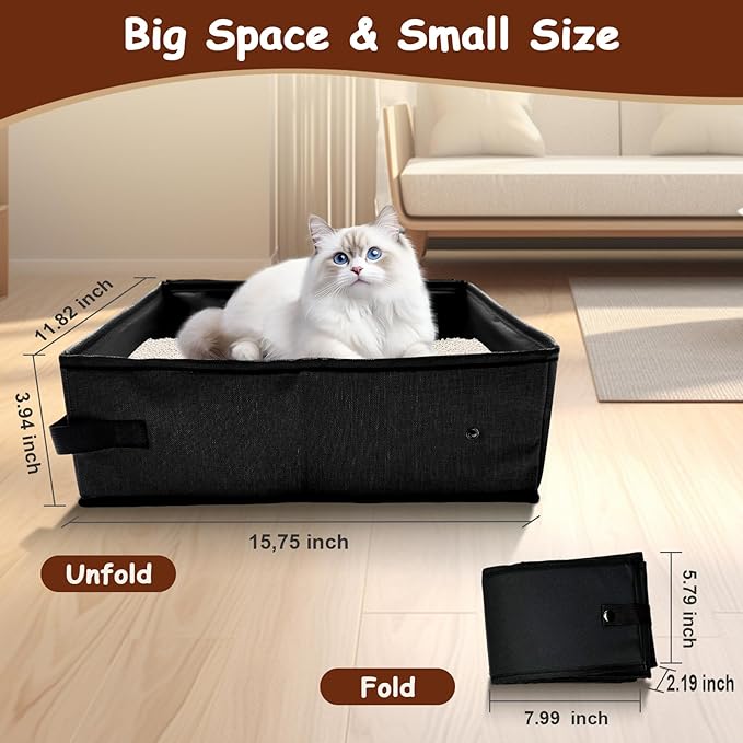 Portable Litter Box for Cats, Folding Cat Travel Litter Box Waterproof, 15.75 * 11.82 * 3.94 Inches, Traveling & Camping Cat Supplies