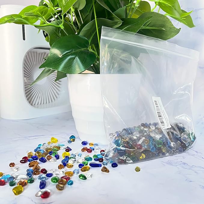 Keedolla Aquarium Sea Glass Stones, 0.93LB Clear Glass Pebbles Marble Aquarium Fish Tank Rocks Gravel for Turtle Tank, Vase Fillers, Christmas Decoration - Light Blue