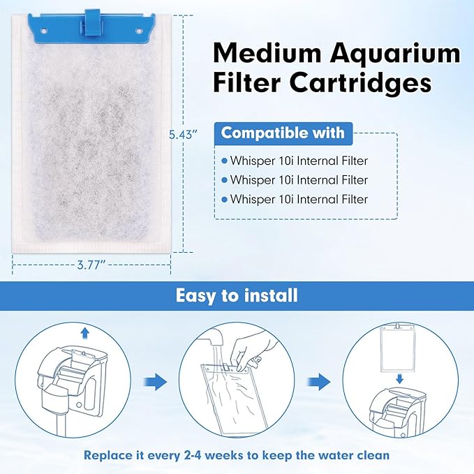fishkeeper 10 Pack Medium Filter Cartridges Compatible with Tetra Whisper Bio-Bag Filters Replacement Filter Cartridges for Whisper Filters 10i / IQ10 / PF10 and TetraFauna ReptoFilter(Ready to Use)