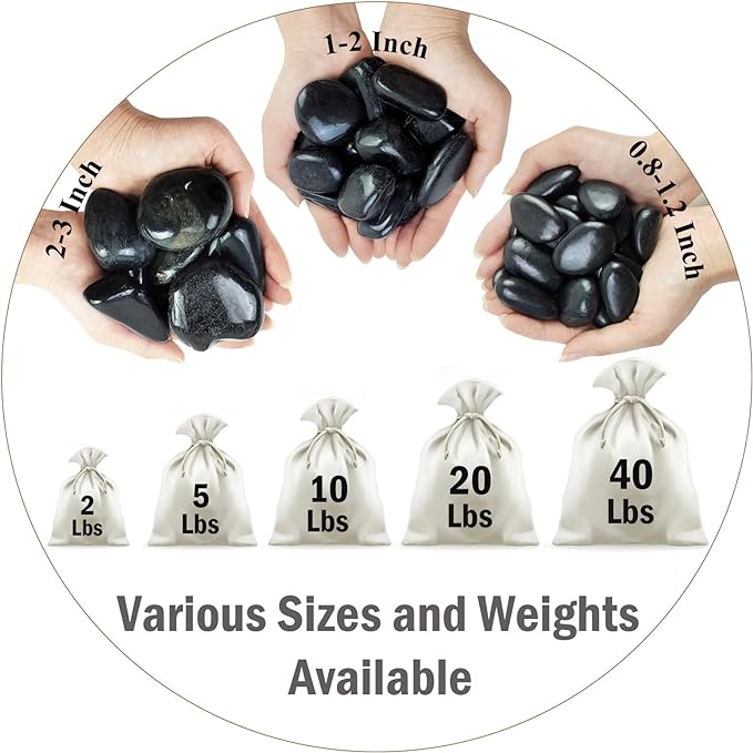 20lb Black River Rocks - 2-3 inch Polished Pebbles for Plants, Decorative Stones for Large Planters, Landscaping, Vases, Aquariums & Fish Tanks