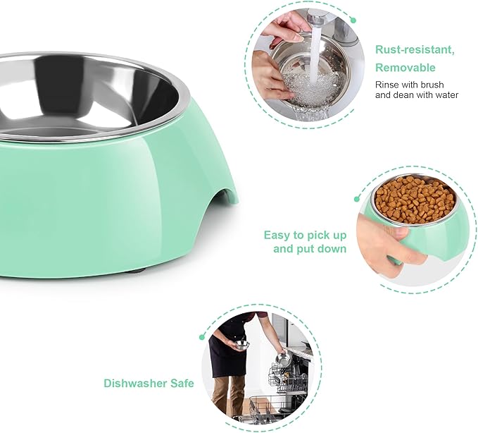 Elevated Dog Bowls Set - Non-Slip Raised Pet Feeder with Medium (2 Cups) & Large (4 Cups) Stainless Steel Bowls - Includes Durable Resin Stand for Puppies, Adult Dogs & Cats - Green