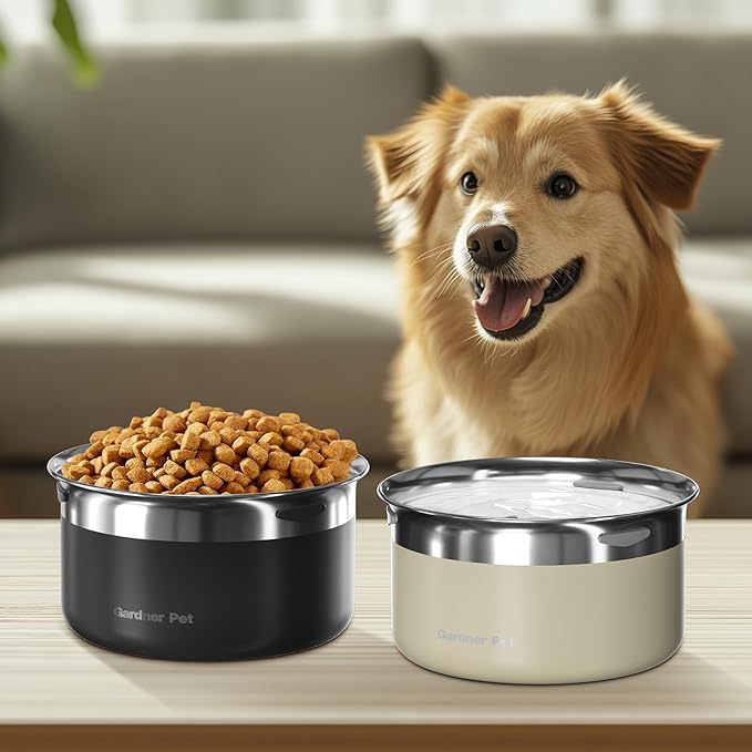 Gardner Pet Dog Bowls 1 Gallon (3.85L) Stainless Steel No Spill Water Bowl, Slow Water Feeder Metal Dog Bowls, Spill Proof Water Dispenser for Large Dogs, Promotes Healthy Hydration(White)