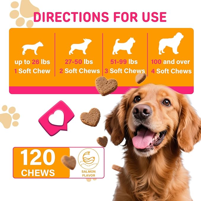 Eye Supplements for Dogs - Vision Support Soft Chews with Lutein, DHA & Vitamin C | 120ct Salmon Flavor Tear Stain Chews | Cataract & Dry Eye Relief Supplement (120 Ct, Salmon)