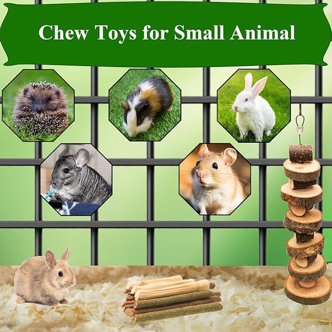 Grddaef Rabbit Toys, Guinea Pig Toys 25 Pcs Natural Timothy Hay Bunny Chews and Treats for Hamster Chinchilla Gerbil
