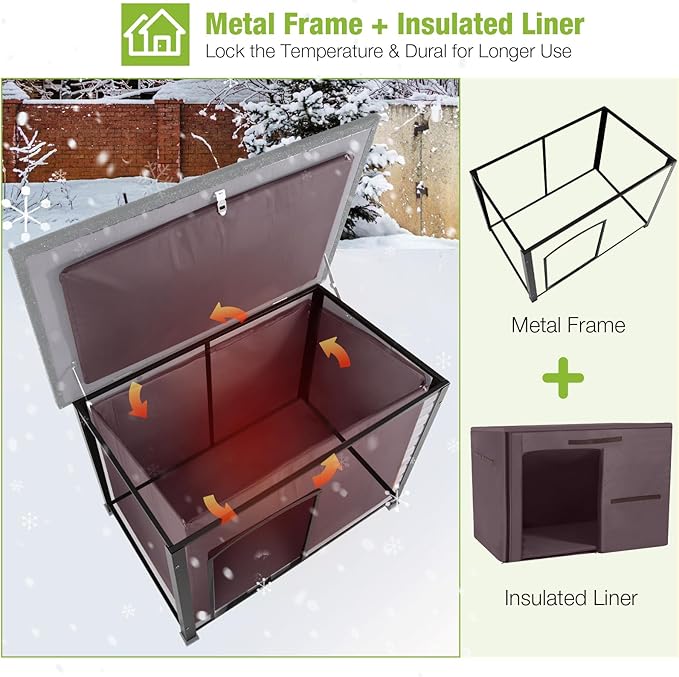 GUTINNEEN Dog House Insulated Outdoor Dog Kennel with Liner for Winter