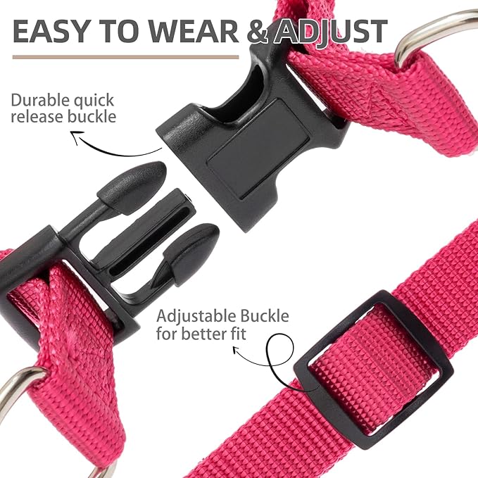 PUPTECK No Pull Dog Harness Soft Adjustable Basic Nylon Step in Puppy Vest Outdoor Walking with ID Tag and A-ir Tag Case, Hot Pink, S