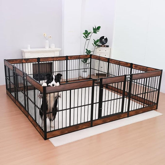 Dog Playpen, 35.4" Height Dog Pen Indoor, Heavy Duty, Safe and Sturdy, Furniture Style Puppy Pen (12 Panels (35.4" High), Rustic Brown)