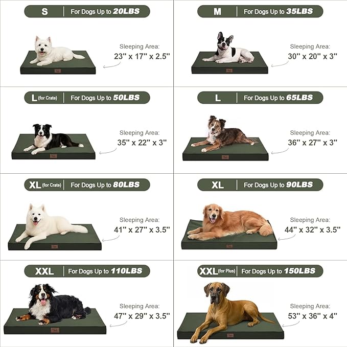 Outdoor All Weather Dog Bed, Waterproof Dog Bed for Medium Dogs, Orthopedic Egg Foam Pet Bed with Removable Cooling Cover, Dark Green