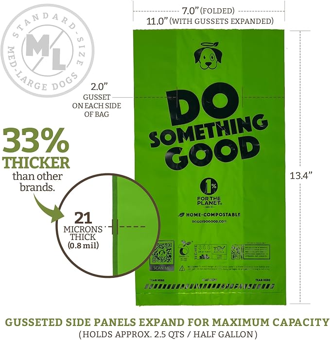 Doggy Do Good Poop Bags for Dogs (360Ct), Easy Open Dog Poop Bags Rolls, Certified Home Compostable