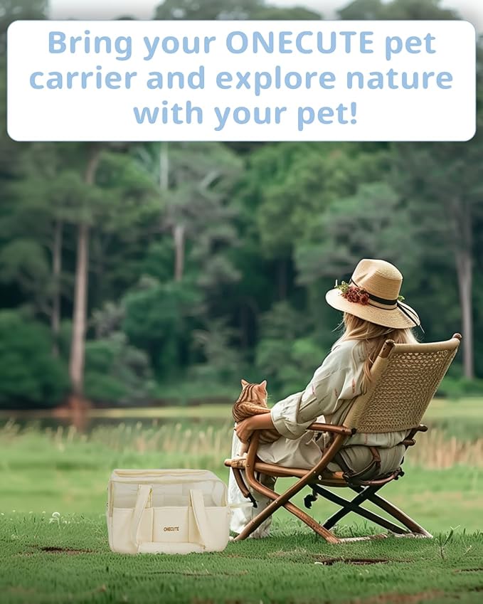 Dog Purse Carrier for Small Dogs Rabbit cat with Large Pockets, Cotton Bag, Dog Carrier Soft Sided, Collapsible Travel Puppy Carrier (Beige Breathable, 13.6" L x 6.5" W x 10.0" H)