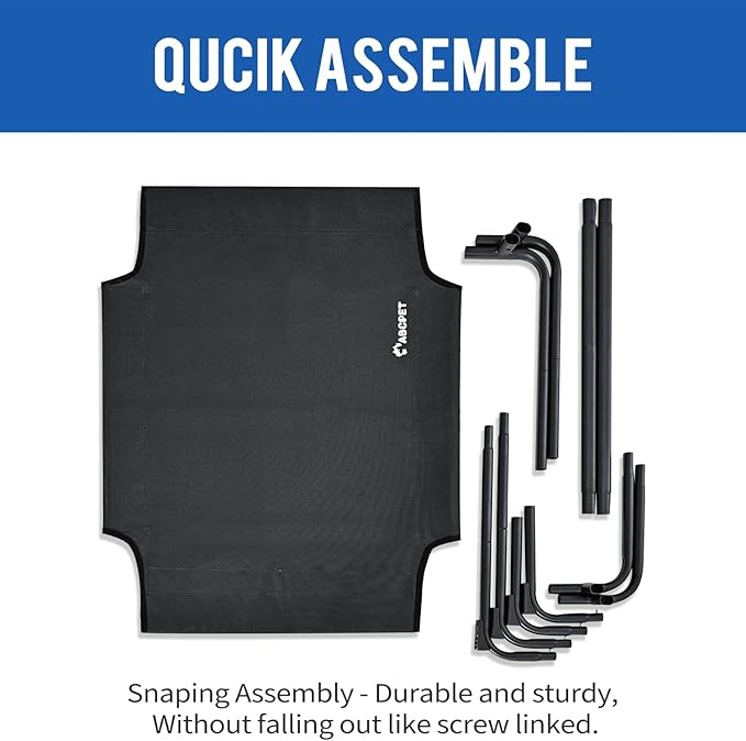 Elevated Dog Beds, Extra Large Raised Dog Cots Outdoor Cooling Dog Bed Waterproof Stable and Easy Assembly, Teslin Fabric with 1.2mm Thick Iron Frame, Breathable, Ultra-Sturdy，Black, 54*37*8.7