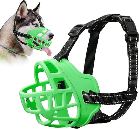 Dog Muzzle for Large Dogs, Breathable Basket Muzzles for Small, Medium and X-Large Aggressive Dog, Allows Panting Drinking, Suitable for Grooming Trimming Training (3, Luminous Green)