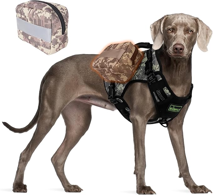Dog Tactical Harness with Reflective Design, Breathable and Adjustable Tactical Dog Vest, No Choke Harness, Military Grade Gear for Training, Hunting, Outdoor Adventures, Camouflage L