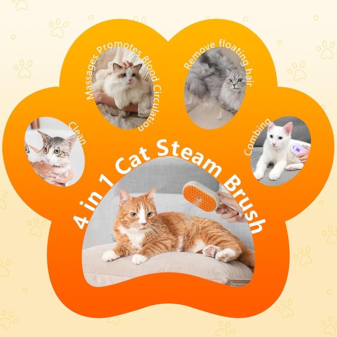 4 in 1 Cat Steam Brush for Shedding, Rechargeable Pet Steam Groomer Brush, Massage, Cleaning, Shedding & Combing Multifunctional Hair Removal Comb for Cats Dogs (Purple)