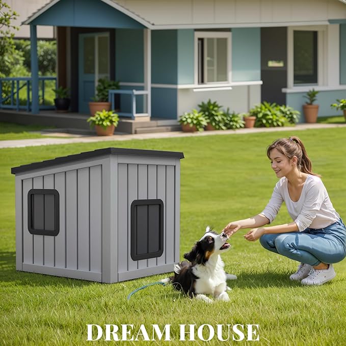 DRATO Dog House Indoor and Outdoor with Weatherproof Roof Removable Floors for Small to Middle Sized Dogs Easy to Assemble (Gray, 24.65 * 21.5 * 22.21)