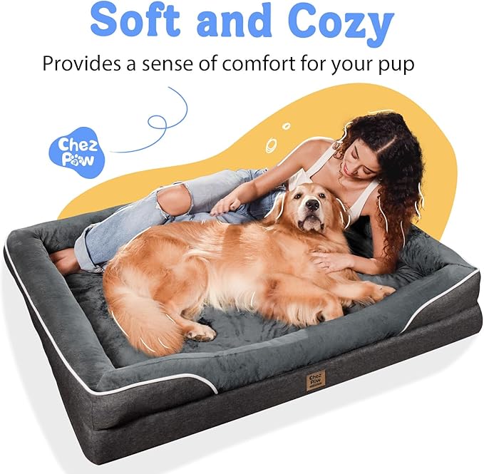 Washable Orthopedic Large Dog Bed - Removable Orthopedic Foam Dogs Beds with Bolsters Waterproof Large Dog Bed and Non-Slip Bottom Extra Large Dogs Beds Sofa