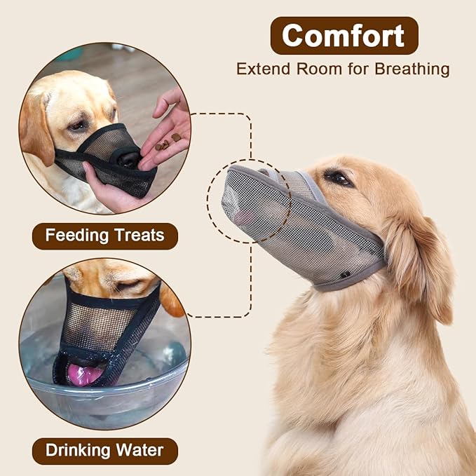 Crazy Felix Nylon Dog Muzzle for Small Medium Large Dogs Poodle Labrador Golden Retriever Doberman, Air Mesh Breathable and Drinkable Pet Muzzle for Anti-Biting Chewing Scavenging(Black,L)
