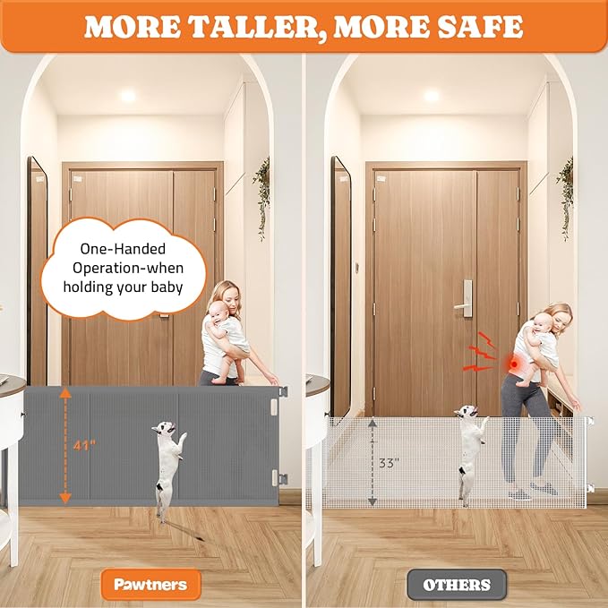 Upgrade 200" Retractable Baby Gates Extra Wide with Reinforced Strips, Mesh Retractable Dog Gate for Garage, 41" Tall Retractable Gate Indoor Outdoor for Pet and Baby-Grey