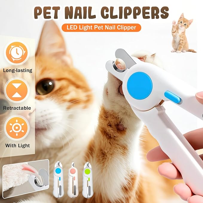 Pets Nail Clippers with Light, Cat Dog Nail Clippers with Built-in Nail File, Sharp Blades, Portable Cat Nail Clipper, Cats Claw Trimmer, Adjustable Claw Clippe for Cats (Style C)