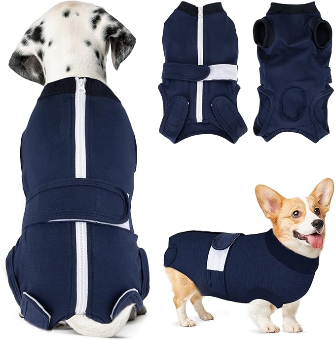 Lukovee Recovery Suit for Dogs, Zipper-On Onesie for Female Male Dog, Abdominal Wounds Cone E-Collar Alternative, Prevent Licking Spay (XL, Dark Blue)