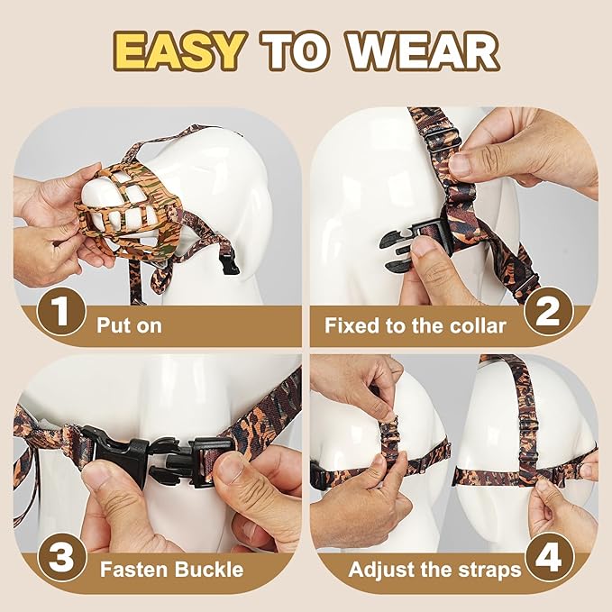 Basket Muzzle to Prevent Biting, Dog Muzzle for Large Medium Small Dogs Allows Panting Drinking Anti Chewing, Perfect for Grooming Trimming Training and Aggressive Reactive Dogs (Brown, Size 4)