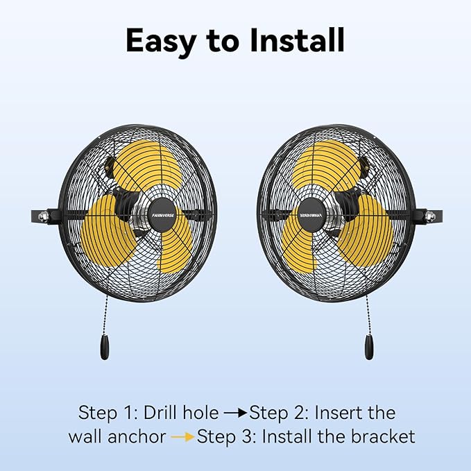 2PCS 12 Inch Wall Fan Pro Series - Indoor High Velocity Wall Mount Fan for Commercial, Residential, Warehouse, Covered Patio, Shop, Garage, Barn, Gazebo 3 Speed 2800 CFM UL Safety Listed
