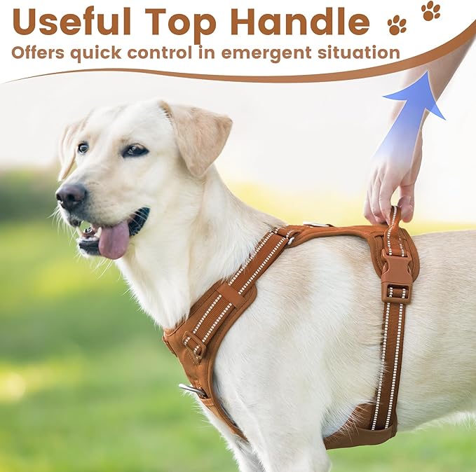 No Pull Dog Harness, Reflective Puppy Vest for Small Medium Large Sized Dog(Carmel Brown,L)