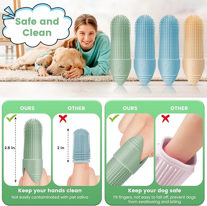 Duckart LABRUSID Dog Toothbrush, 2 Pack Dog Tooth Brush, 360 Cleaning Finger Toothbrush for Adult Dogs, Soft Silicone, Cream-coloured & Green