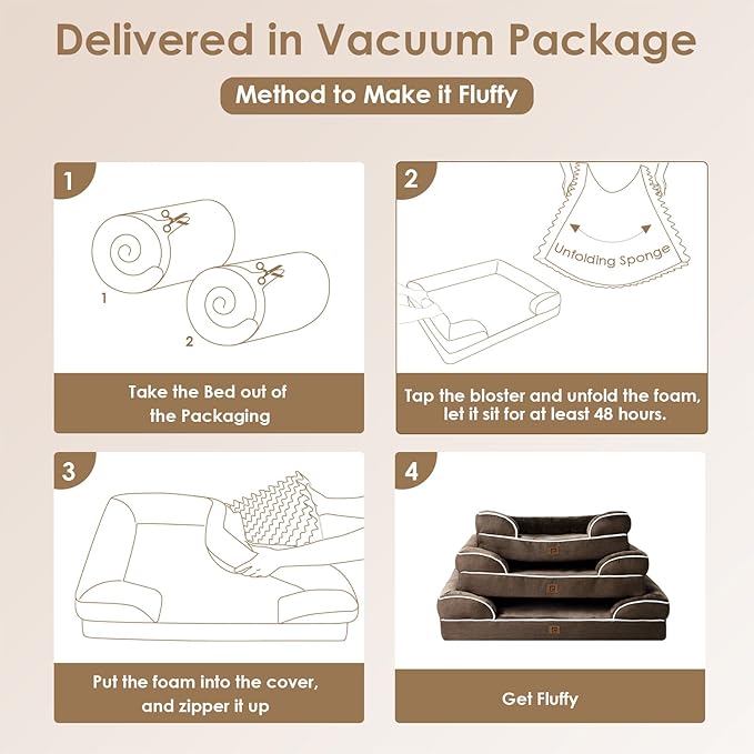 EHEYCIGA Orthopedic Dog Beds for Extra Large Dogs, Waterproof Memory Foam XL Dog Bed with Sides, Non-Slip Bottom and Egg-Crate Foam Big Pet Couch Bed with Washable Removable Cover, Brown