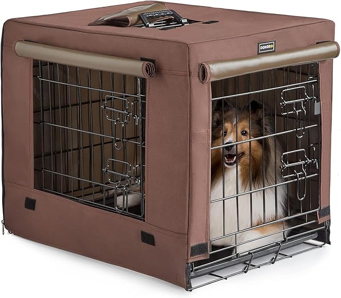 DONORO Dog Crates for Small Medium Size Dogs Indoor Double Door Dog Kennels & Houses for Puppy and Cats, Collapsible Metal Contour Dog Cages (Brown, 30.0" L x 19.0" W x 21.0" H)