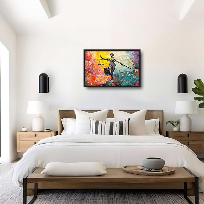Extra Large Lady Justice Framed Wall Art for Living Room,Oversized Scales of Justice Pictures Wall Decor,Abstract Colorful Canvas Print Painting Modern Artwork Bedroom Office Bathroom 36L" x 24W"