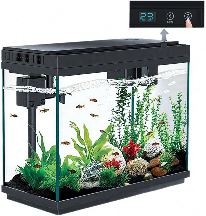 BARKBUDDY Fish Tank 2.5 Gallon Aquarium Kit, Self Cleaning Fish Tank, 7-Color Light 3-in-1 Quiet Pump Betta Fish Tank, Gold Fish Aquarium Starter Kit with Filter for Home, Office Corner
