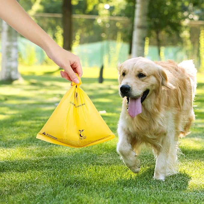 Certified Compostable Dog Poop Bags, 120 Count Landfill Friendly and Leakproof Waste Bags, Easy Open Unscented Maize Yellow Poop Bag for Dog, 15 Doggy Bags Per Roll (8 rolls)