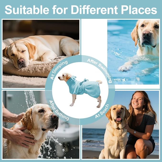 KOOGALSmall to Medium Size Dog Bathrobe, Quick Drying Super Absorbent Used for After Bathing, Warm Dog Towels, Adjustable Hoodies and Belts for Pet Dogs Bath Clothes Products (Blue, XL)