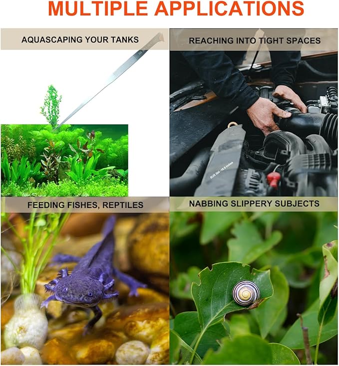 Extra Long Tweezers with Rubber Cover Tips, Fecsam Feeding Tongs - 2 Pack/18.9 inch Aquarium Stainless Steel Large Aquascape Tools for Fish Tank, Terrarium，Aquascaping, Reptile, Bearded Dragon