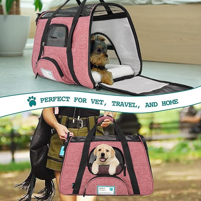 PetAmi Airline Approved Pet Carrier for Cat, Soft Sided Dog Carrier for Small Dog, Cat Travel Supplies Accessories Indoor Cats, Ventilated Pet Carrying Bag Medium Kitten Puppy, Large Heather White Red