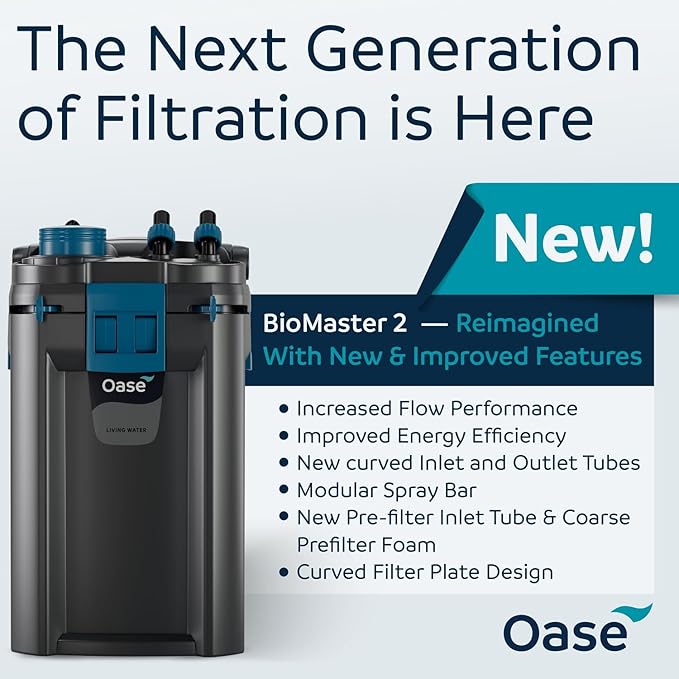 OASE BioMaster 2 Thermo 250 Canister Filter for Aquariums – External Aquarium Filter with Built-in Heater – EasyClean Pre-Filter, Quiet Operation – Freshwater & Saltwater, Up to 70 Gallons