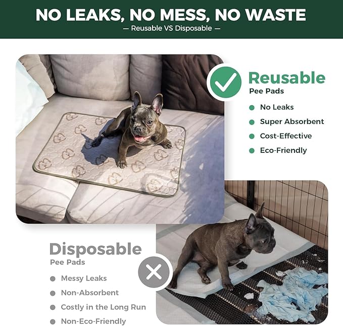 FXW Washable Pee Pads for Dogs, Puppy Pads with Super Absorbent, Specifically Designed for 36inch Cages, 35" × 23" Rectangle, Khaki, 4 Packs