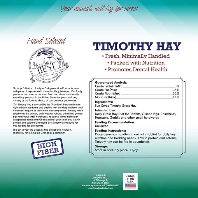 Grandpa's Best Timothy Hay Bale, 5lbs