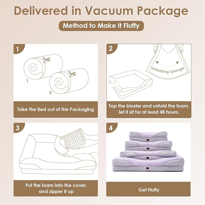 EHEYCIGA Memory Foam XL Dog Bed for XLarge Sized, Extra Large Orthopedic Dog Sofa with Sides and Waterproof Liner, Washable Bolster Pet Couch with Removable Cover, 42x30x7.5 Inch, Purple