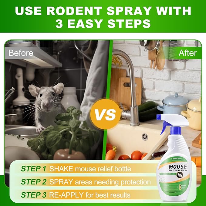Mouse and Insect Repellent Spray, Peppermint Oil Repellent Spray for Indoor and Outdoor Mouse and Rodent Prevention, 16 OZ