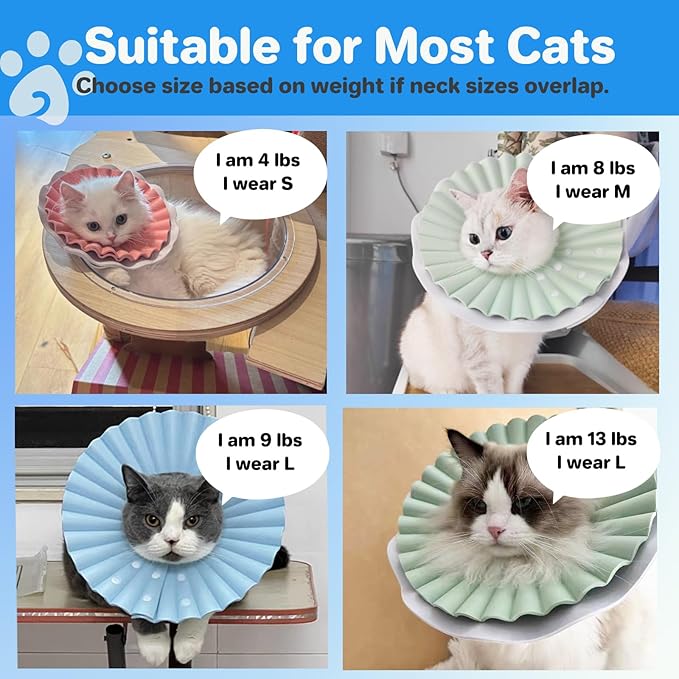 Soft Cat Cone Collar for Cats– Adjustable Lightweight Recovery E-Collar to Stop Licking, Scratching & Biting After Surgery, Comfortable Wound Healing Cone Alternative (Blue, L)