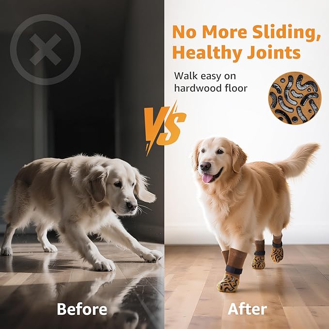 Double Sides Non-Slip Dog Socks to Prevent Licking Paws - Strong Traction for Paw Protector, Senior Dogs, Hardwood Floors, Dog Booties with Grippers - Size Small