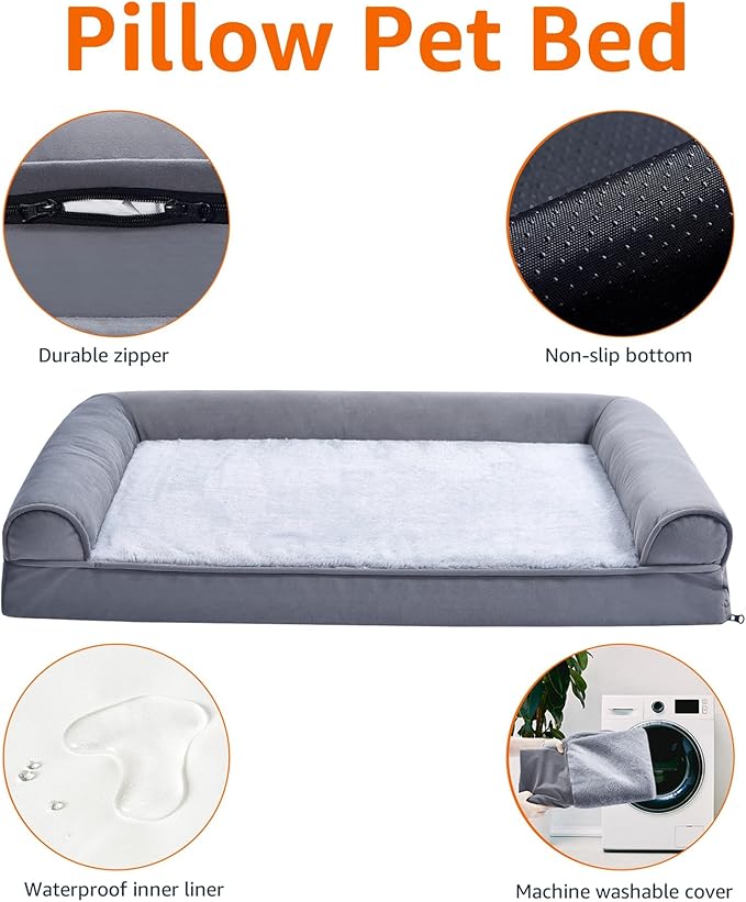 Amazon Basics Living Room Couch Dog Bed with Premium Foam, Pressure-Relief Support for Dogs up to 30lbs, Machine Washable Cover, Medium Sized (30" x 20"), Grey