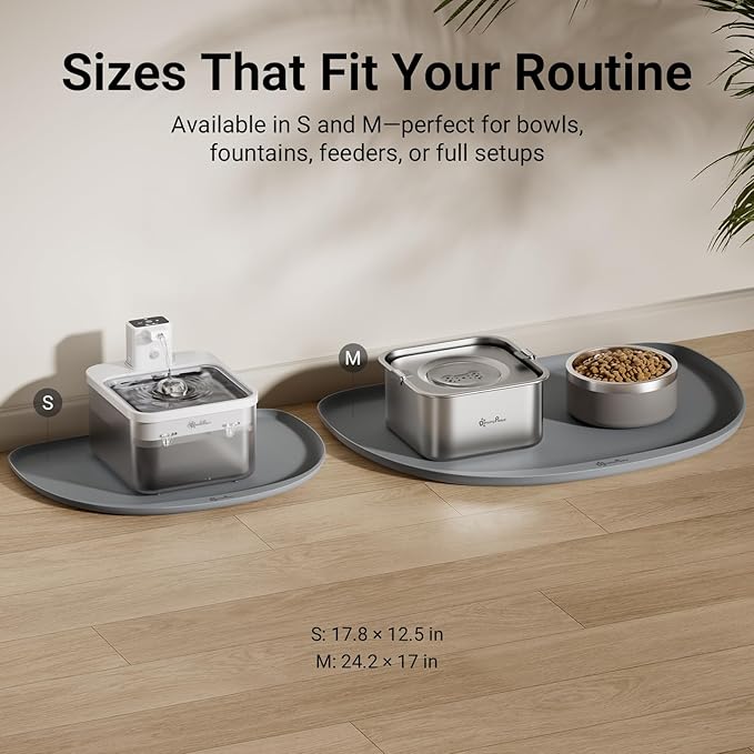 DownyPaws Dog Food Mats for Floors Waterproof, BPA Free Silcone Dog Bowl Mat, Non-Slip Pet Feeding Mat with High Raised Edge, Cat Placemat for Messy Drinkers, 24"×17", Light Gray