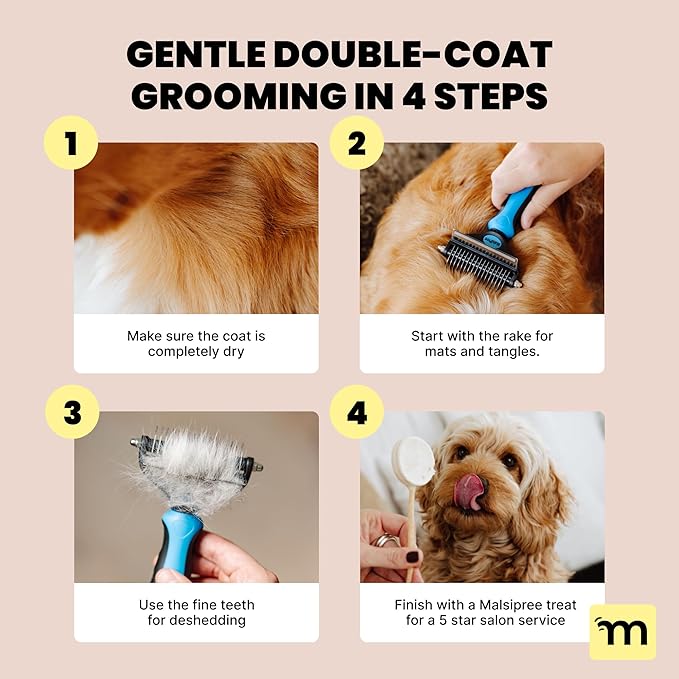 MalsiPree Dog Brush for Shedding - 2 in 1 Undercoat Rake Deshedding Tool for Medium to Large Double-Coated Dog Grooming - Pet Dematting Comb - Pet Deshedder (Orange) - Deshedding Brush