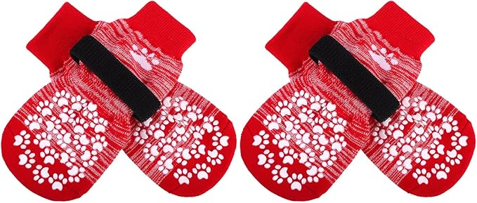 EXPAWLORER Anti Slip Dog Socks to Prevent Licking Paws, Dog Shoes for Hot Pavement, Dog Booties for Small Medium Large Senior Dogs, Traction Control Dog Boots & Paw Protectors for Hardwood Floors-Red