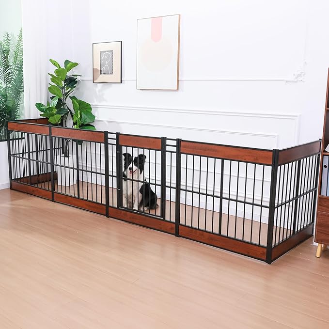 Dog Playpen, 35.4" Height Dog Pen Indoor, Heavy Duty, Safe and Sturdy, Furniture Style Puppy Pen (12 Panels (35.4" High), Mahogany)